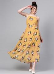 Sassafras Mustard Yellow Floral Print Maxi Dress women
