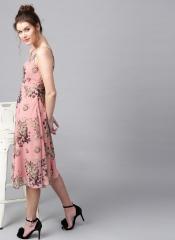 Sassafras Pink Floral Print Midi Fit & Flare Dress women