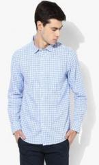 Scullers Blue Checked Regular Fit Casual Shirt men
