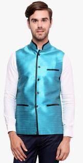 See Designs Blue Solid Ethnic Jacket men