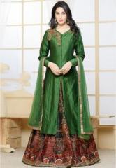 Shelina Green Embellished Kurta Skirt Dupatta Set women