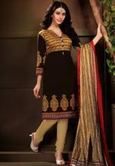 Shonaya Brown Embroidered Dress Material women