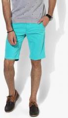 Spykar Aqua Blue Solid Slim Fit Shorts men