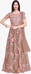 Stylee Lifestyle Peach & Grey Embroidered Net Semi Stitched Dress Material women