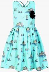 Stylo Bug Turquoise Blue Printed Dress girls