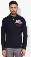 Superdry Navy Blue Solid Polo T Shirt men