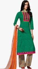 Swaron Green Embroidered Dress Material women
