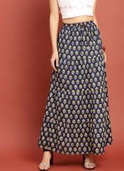 Taavi Blue Block Print Legacy A Line Maxi Flared Skirt women