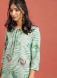 Taavi Green Woven Legacy South Cotton A Line Kurta with Pocket women