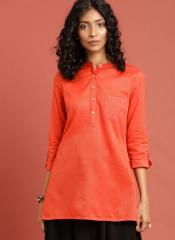 Taavi Orange & Gold Coloured Striped South Cotton Woven Legacy Top with Pocket women