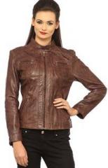 Teakwood Brown Solid Leather Jacket women