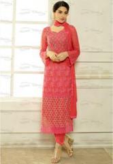 Thankar Red Embroidered Dress Material women