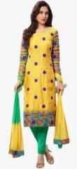 Thankar Yellow Embroidered Dress Material women