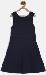 The Childrens Place Girls Navy Blue Solid Fit and Flare Dress