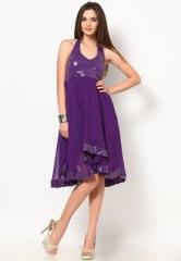 The Vanca Purple Polyster Solid Dress women