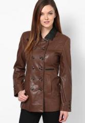 Theo&ash Brown Solid Leather Jacket women