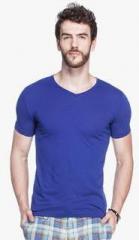 Tinted Blue Solid V Neck T Shirt men