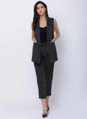 Tokyo Talkies Black Striped Summer Jacket With Trouser women