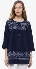 Tokyo Talkies Navy Blue Embroidered Blouse women