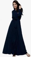 Tokyo Talkies Navy Blue Solid Maxi Dress women