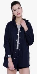 Tokyo Talkies Navy Blue Solid Summer Jacket women