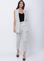 Tokyo Talkies White Striped Summer Jacket With Trouser women