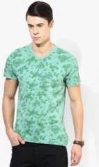 Tom Tailor Green Printed V Neck T Shirt men