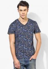 Tom Tailor Navy Blue Printed V Neck T Shirt men