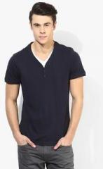 Tom Tailor Navy Blue Solid Henley T Shirt men