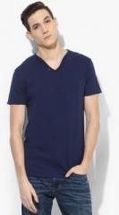 Tom Tailor Navy Blue Solid V Neck T Shirt men