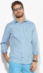 Tommy Hilfiger Blue & White Regular Fit Checked Casual Shirt men