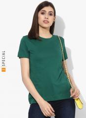 Tommy Hilfiger Green Solid Round Neck T Shirt women