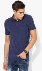 Tommy Hilfiger Navy Blue Printed Regular Fit Polo T Shirt men