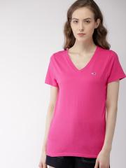 Tommy Hilfiger Pink Solid Round Neck T shirt women