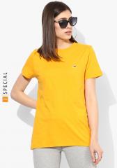 Tommy Hilfiger Yellow Solid Round Neck T shirt women