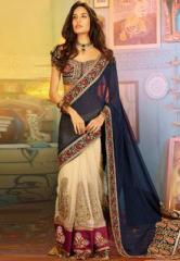 Touch Trends Blue Embroidered Saree women