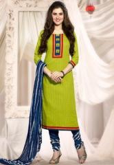 Touch Trends Green Embroidered Dress Material women
