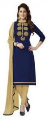 Touch Trends Navy Blue Embroidered Dress Material