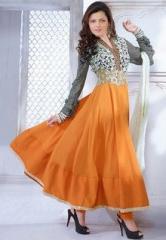 Touch Trends Orange Embroidered Dress Material women