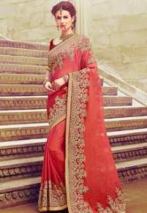 Touch Trends Red Embroidered Saree women