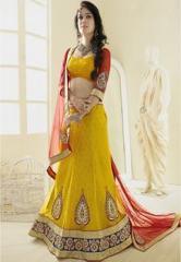 Triveni Sarees Yellow Embroidered Lehenga women