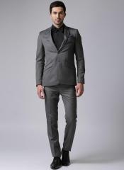 True Blue Men Grey Self Design Slim Fit Single Breasted Formal Suit