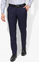 True Blue Navy Blue Solid Slim Fit Formal Trouser men