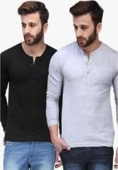 Tsx Multicoloured Solid Pack Of 2 Regular Fit Henley T Shirts men