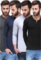 Tsx Multicoloured Solid Pack Of 4 Regular Fit Henley T Shirts men