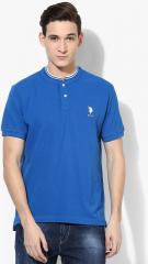 U S Polo Assn Aqua Blue Solid Slim Fit Mandarin T Shirt men
