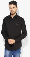 U S Polo Assn Black Solid Regular Fit Casual Shirt men