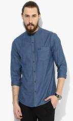 U S Polo Assn Blue Printed Slim Fit Casual Shirt men