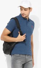 U S Polo Assn Blue Self Design Regular Fit Polo T Shirt men