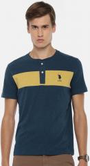 U S Polo Assn Blue Solid Henley Neck T Shirt men